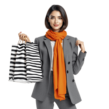 Woman in business suit holding shopping bags png