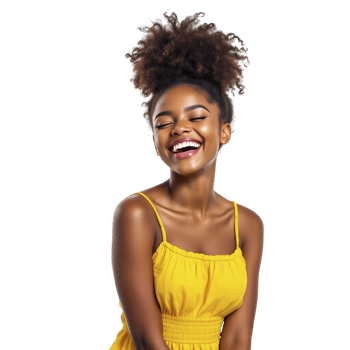 A smiling young woman in a yellow dress png