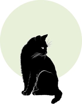 Cat in silhouette against the backdrop of the moon. vector