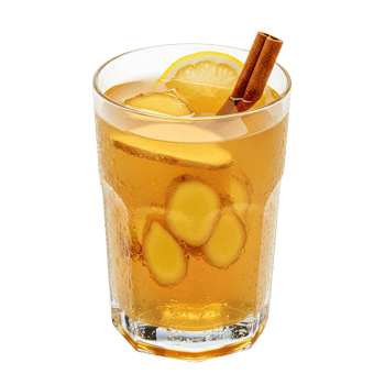 A refreshing drink in a glass with ginger slices lemon and cinnamon sticks ready to be enjoyed now transparent background png