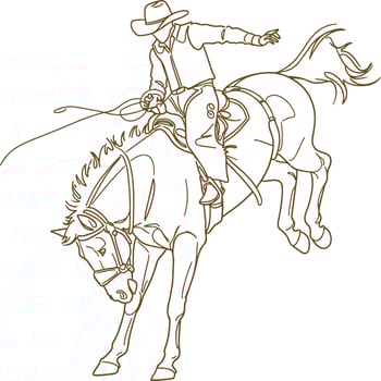 Vintage Rodeo Cowboy Illustration with Wild Bucking Horse - Hand-Drawn Western Art vector