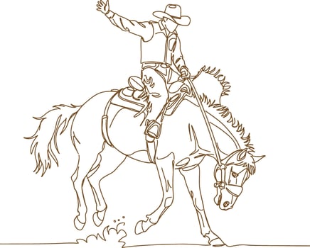 Rodeo Cowboy on a Bucking Horse with One Hand Raised - Classic Bronc Riding Scene vector