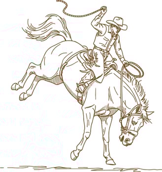 Rodeo Cowboy Holding Lasso on a Bucking Horse - Western Ranch Action Illustration vector