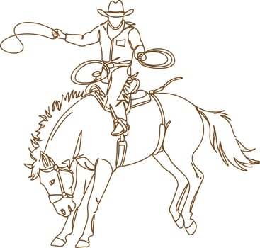 Cowboy Balancing on a Bucking Bronco with One Hand Raised - Rodeo Showdown vector