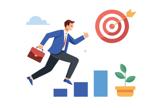 Cartoon Businessman Running Towards Target with Briefcase on White Background vector