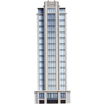 A Tall Modern Office Building with Many Windows and Light Beige Facade png