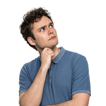 Young Man with Curly Hair Deep in Thought Pondering a Question Looking Upward png