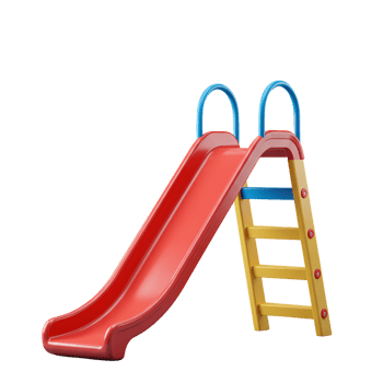 A vibrant playground slide featuring red, yellow, and blue colors against a plain surrounding area transparent background png