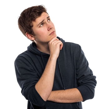 Teenage boy in a dark gray hoodie thoughtfully looking upward png
