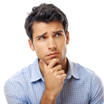 Young Man in Thoughtful Pose Wearing a Light Blue Checked Shirt png