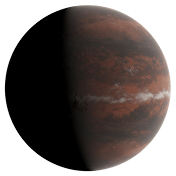A planetary body with a reddish surface and a bright band visible against a neutral space setting transparent background png