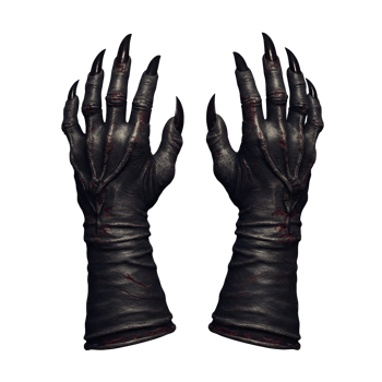 A pair of sinister gloves with elongated nails presented against a plain neutral studio space view image transparent background png
