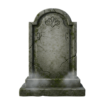 Isolated weathered tombstone with cracks and moss against a plain simple solid color backdrop transparent background png