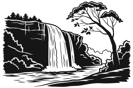 Mystical Waterfall in the Caucasus Mountains vector