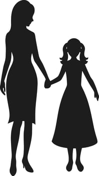 Mother and Daughter Silhouette Holding Hands - Elegant Illustration for Mother's Day vector