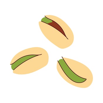 Pistachios, gourmet nut ingredient, luxury dessert topping, natural snack, cocoa confectionery element. Flat illustration isolated on white background. vector