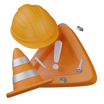 3d render BUILDING helmet with traffic cone and danger sign illustration png