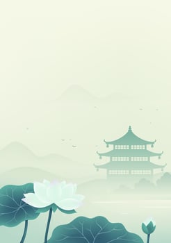 Chinese style vertical illustration design lotus and architectural landscape vector