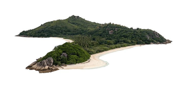 Aerial View of a Tropical Island Paradise with Lush Greenery and Pristine White Sand Beaches png