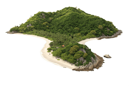 Secluded Tropical Island Paradise Lush Greenery, Pristine Beach, and Tranquil Waters png