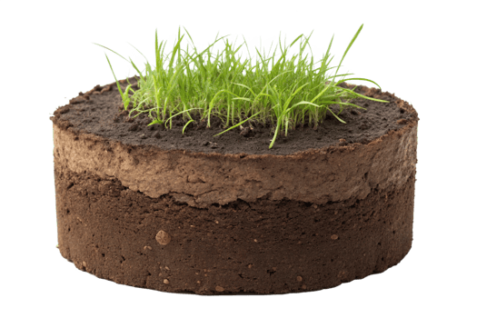 A Cross Section of Soil Showing Layers and Young Grass Sprouts png