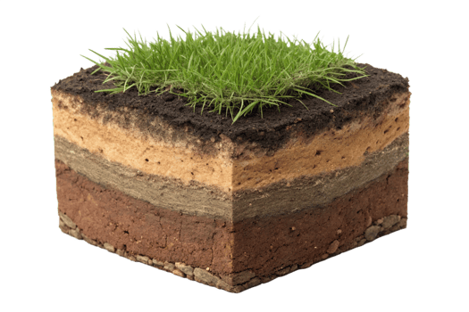 A Cross Section of Soil Showing Layers and Grassy Topsoil png