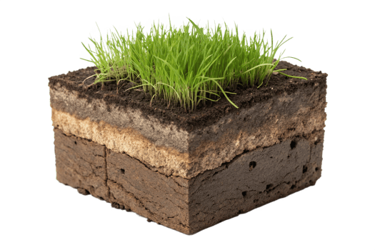 A Detailed Cross Section of Soil Layers with Growing Grass on Top png