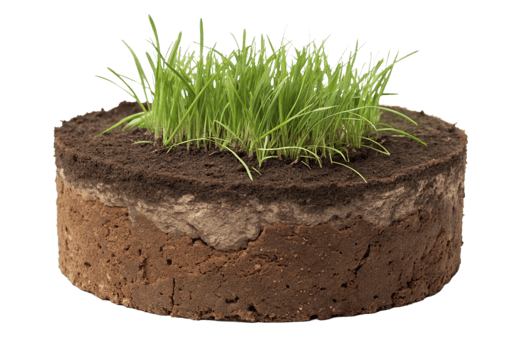 A cross section of soil showing layers and growing grass png