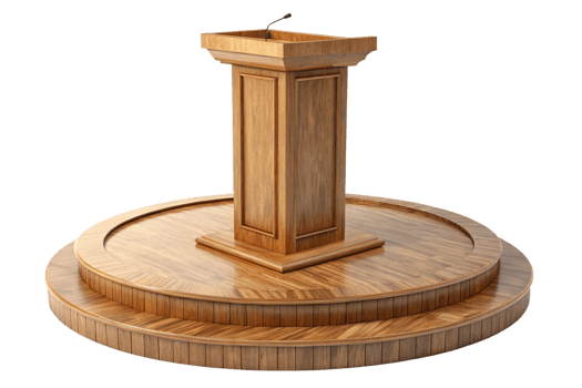 Elegant Wooden Podium with Integrated Microphone on a Circular Raised Stage png