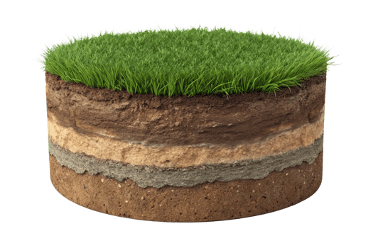 Cross Section of Soil Layers Showing Topsoil Grass and Subsoil Composition png