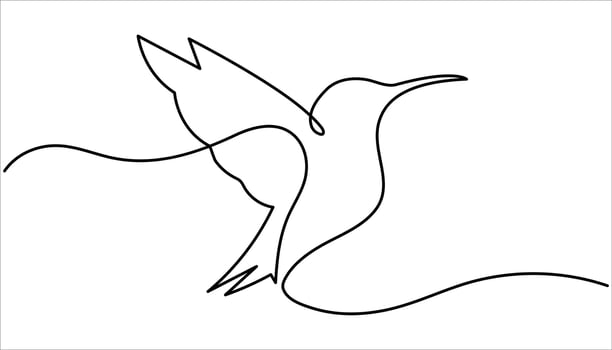 Hummingbird continuous one line drawing. Flying animal concept Single line. Bird line art drawing. Tropical Bird One Line Art Drawing. vector