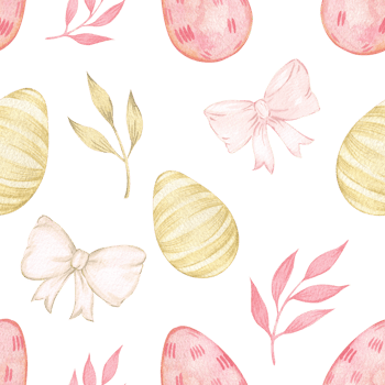 Watercolor seamless Easter pattern. Print with easter eggs, ribbon bows and twigs. Beige and pink pastel colors, cute style. Festive pattern for design and decoration. png