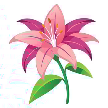 Isolated Lily Flower on Stem with Leaves on a White Background Design vector