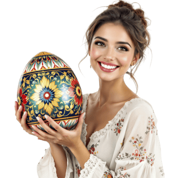 A beautiful woman holding an easter egg png