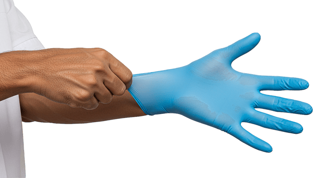 Doctor putting on gloves on transparent background png
