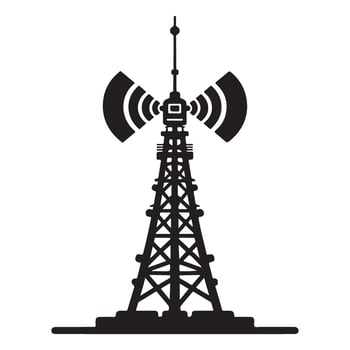 Radio telecommunication tower design illustration in silhouette style vector