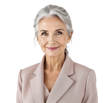 A woman with gray hair and a pink blazer png