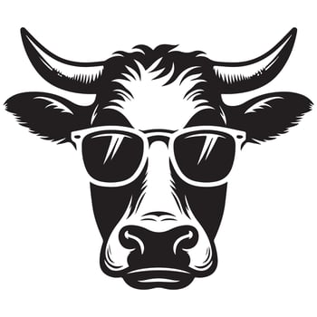 Cow Face with Sunglasses Illustration Farm Animal Art Print vector