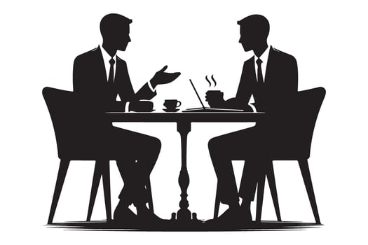 Business Meeting Silhouette Two Men Discussing Ideas Over Coffee vector