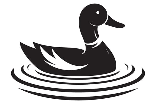 Elegant Duck Swimming in Water Silhouette Illustration vector