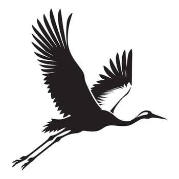 Elegant Flying Crane Silhouette Bird Illustration Design vector