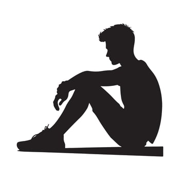 Silhouette Illustration of Man Sitting Alone Graphic vector