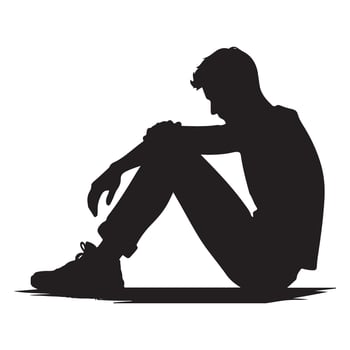 Silhouette of a Lonely Man Sitting on the Ground Illustration vector