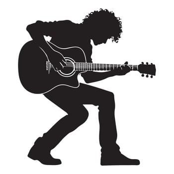 Passionate musician playing acoustic guitar silhouette illustration for designers vector