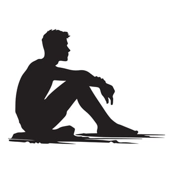 Silhouette Illustration of a Man Sitting on the Ground vector