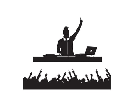 Dj at a party with a crowd of people vector