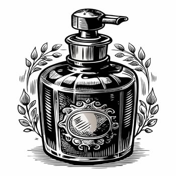 Vintage Hand Drawn Soap Dispenser with Decorative Leaves Illustration vector