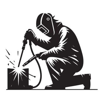 Black and White Silhouette Welder at Work Illustration Graphic vector