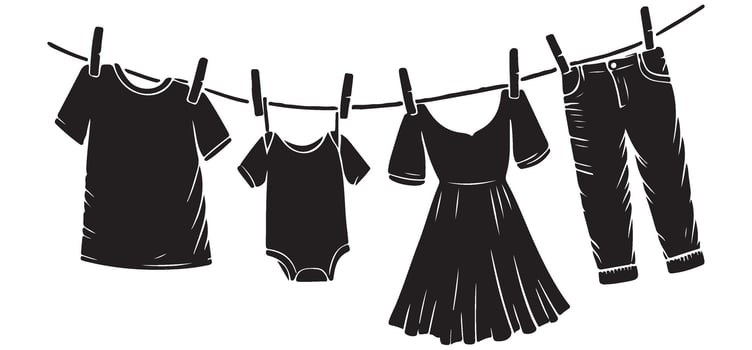 Clothesline Silhouette Graphic Hanging Garments and Apparel Items vector