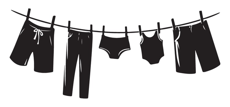 Silhouette Clothing on Clothesline featuring Shorts and Underwear vector
